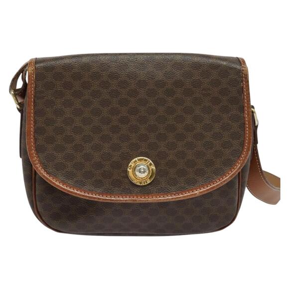 CELINE Macadam Canvas Shoulder Bag Pvc Leather Brown Gold - Picture 2 of 12